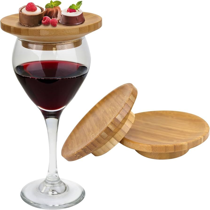 BambooMN Dual Use Bamboo Coasters/Wine Glass Topper, 4" - Vertical Cut - Round - 10 Piece Set | Amazon (US)