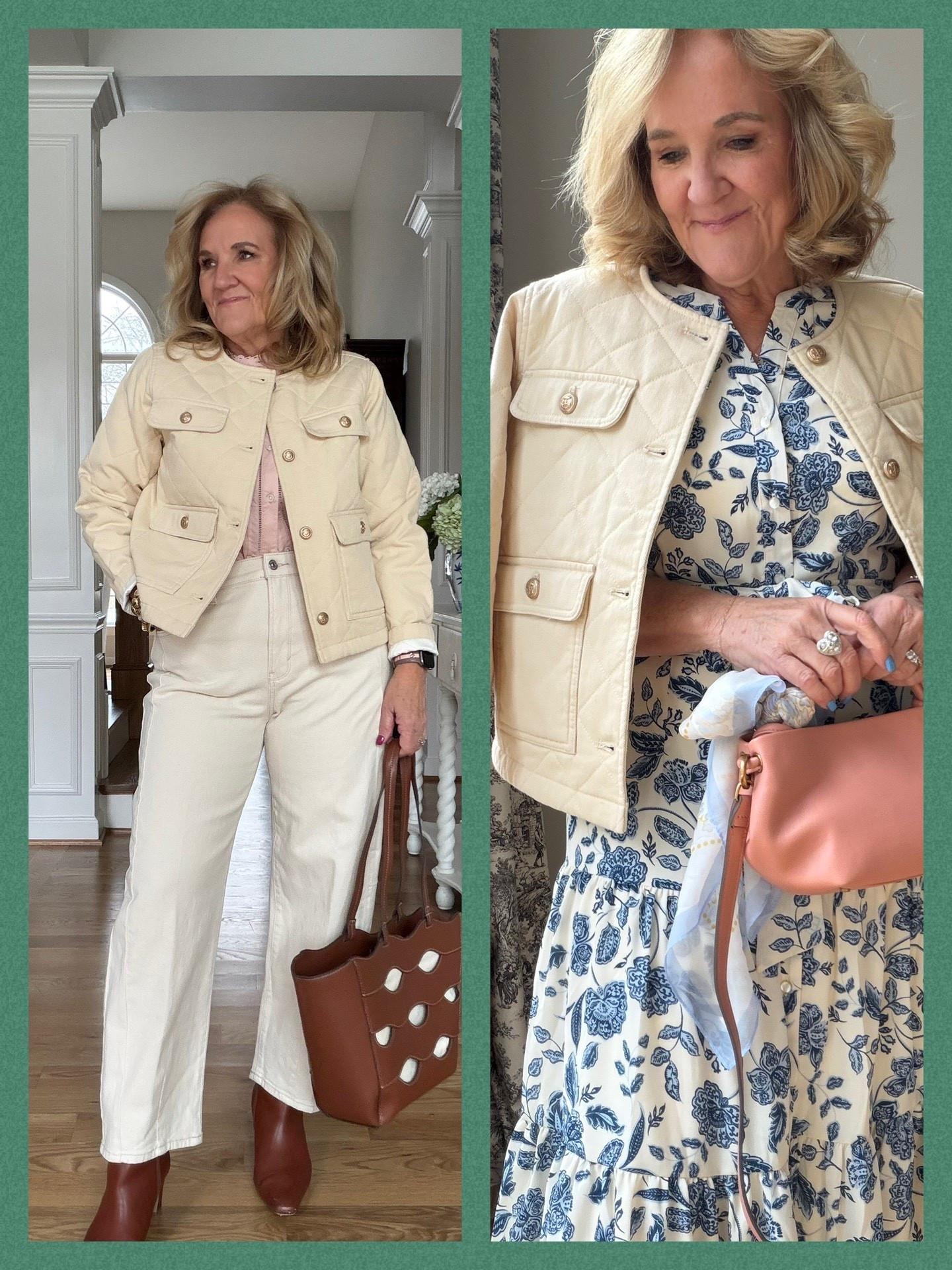 Canvas denim lady jacket size medium 
Jeans size 8
Print dress size 8

#LTKSeasonal #LTKPetite #LTKOver40