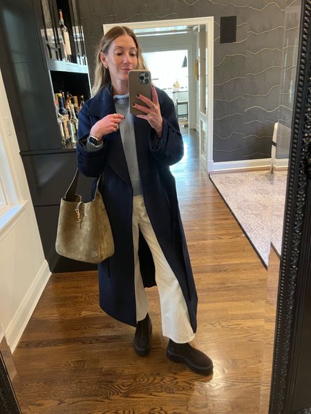 Coat in a 6- $375!
Jeans size down one. A fave go to style. 
Boots true to size and sooo cozy. 
Bag linked 
Sweater xs and $169

#LTKstyletip #LTKSeasonal #LTKshoecrush