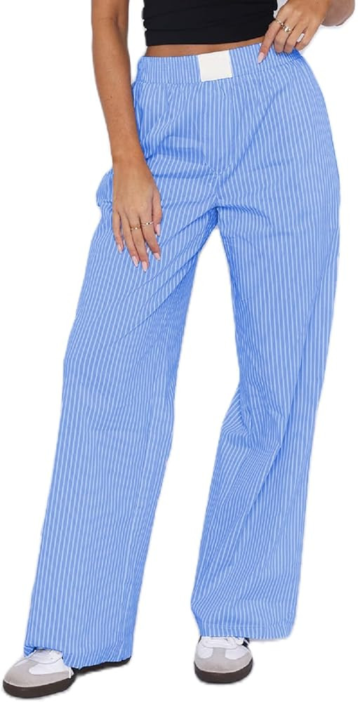 Y2k Striped Pants for Women Striped Pajama Pants Wide Leg Lounge Pants High Waist Drawstring Vint... | Amazon (US)