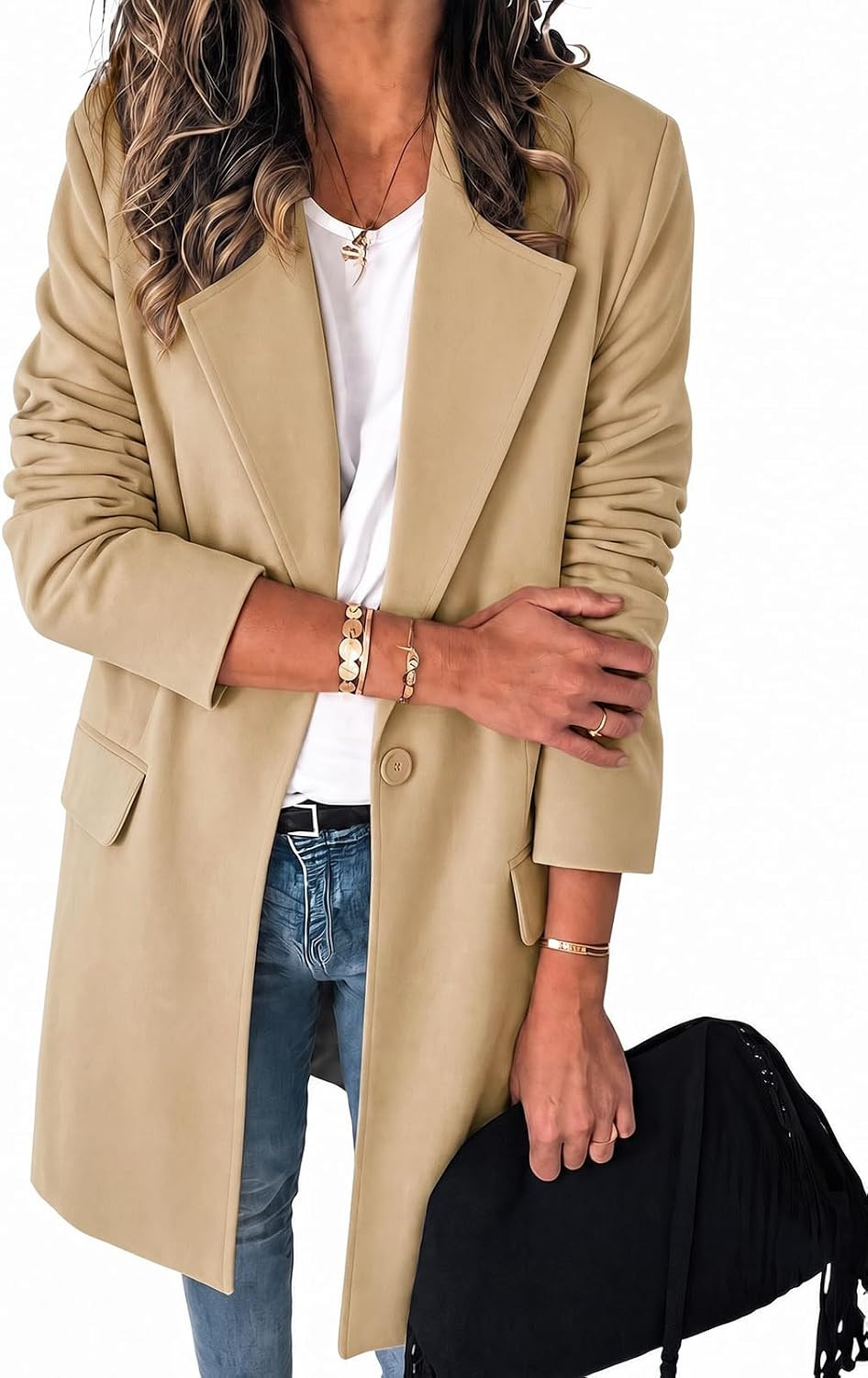 Cicy Bell Womens Long Blazers Business Casual Open Front Lapel Suit Jacket | Amazon (US)