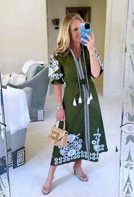 Stunning army green midi dress with white floral embroidery

Fits true to size but run a tan small in the bust so check measurements to be sure. I let this out a little and it’s perfect! 

Available In lots of color combinations but they sell quick so don’t wait if you love a color!

I’m 5’2” tall for length reference  

#LTKOver40 #LTKSeasonal #LTKStyleTip