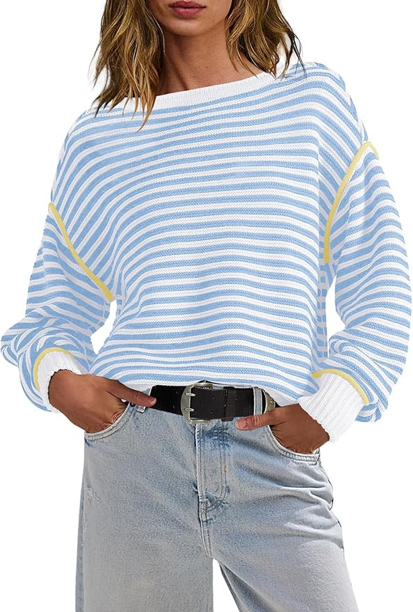 Panadila Womens Striped Oversized Sweater Fall Chunky Long Sleeve Pullover Sweaters Cable Knit Co... | Amazon (US)