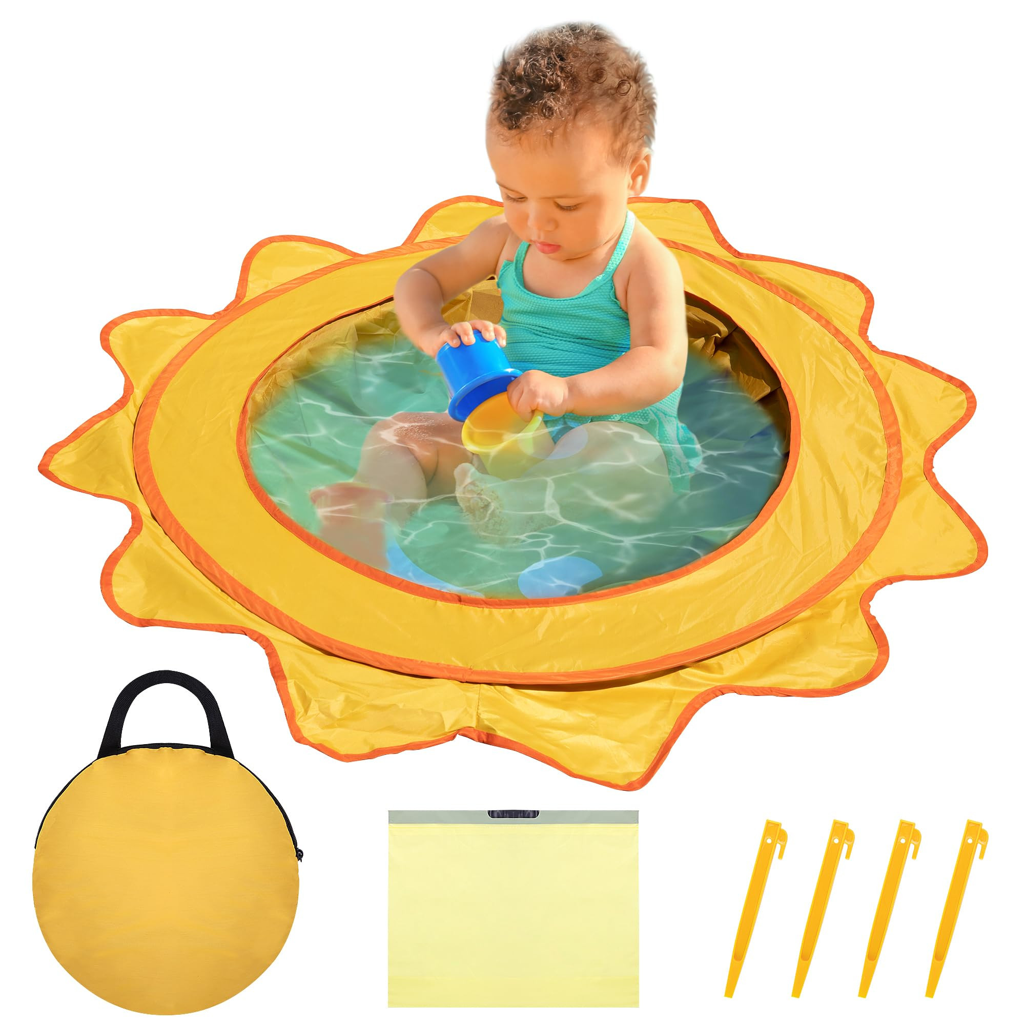 RunNico Pop Up Beach Pool, Portable Toddler Beach Pit with Water Bag and Storage Bag, Cute Shape ... | Amazon (US)