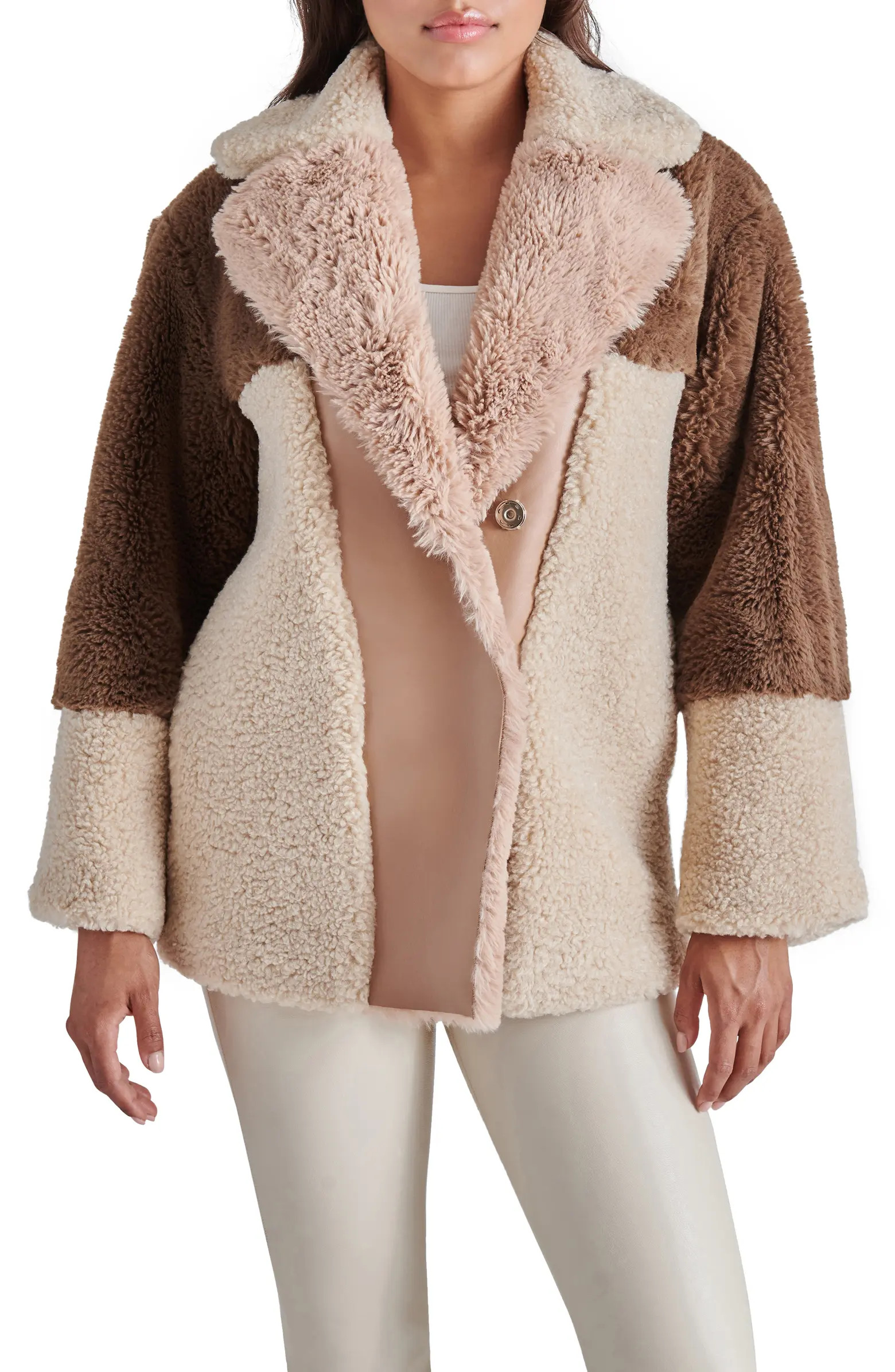 Steve Madden Willow Mixed Media Colorblock Faux Fur Coat | Nordstrom | Nordstrom