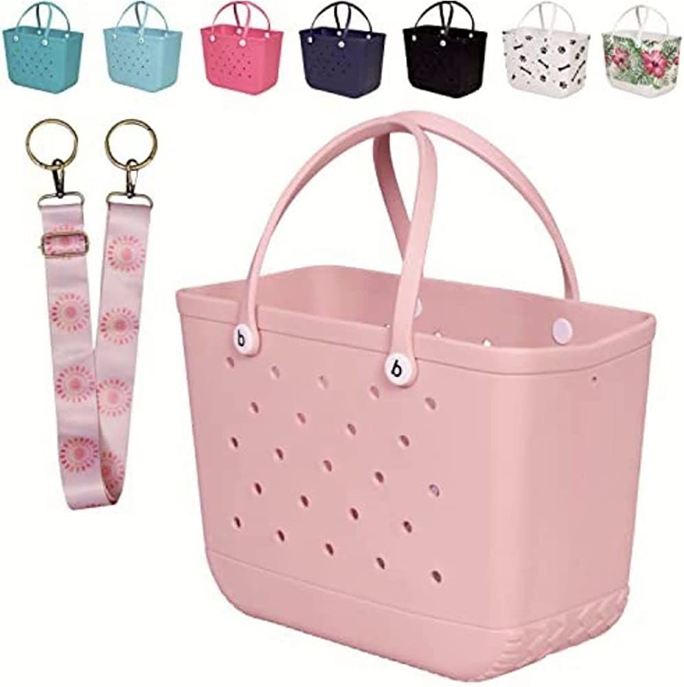 XL Large beach Tote For Women - Rubber Beach Bag with Holes | Waterproof Sandproof |Crossbody Str... | Amazon (US)