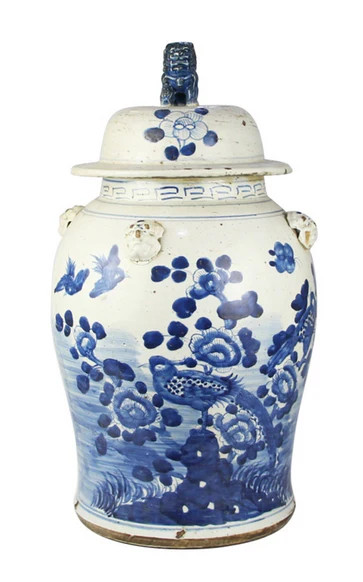 Extra Large Bird & Floral Antiqued Jar | The Enchanted Home