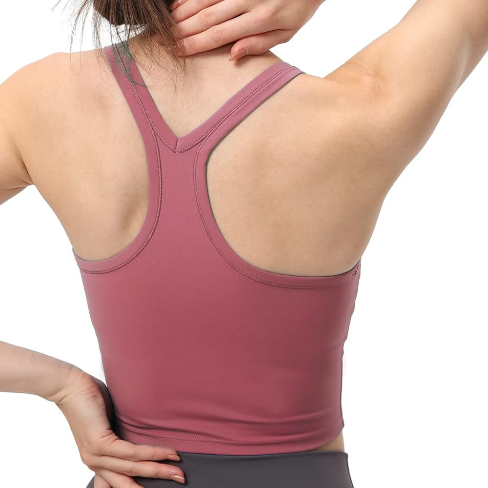 Women's Racerback Sports Bra Crop Top Wirefree Padded Gym Running Workout Yoga Bras with Built in... | Amazon (US)