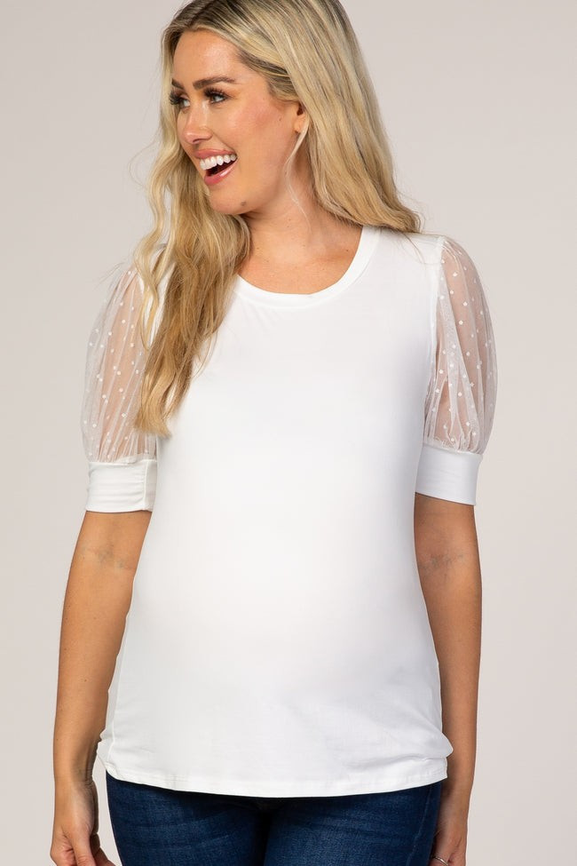 White Mesh Sleeve Maternity Top | PinkBlush Maternity