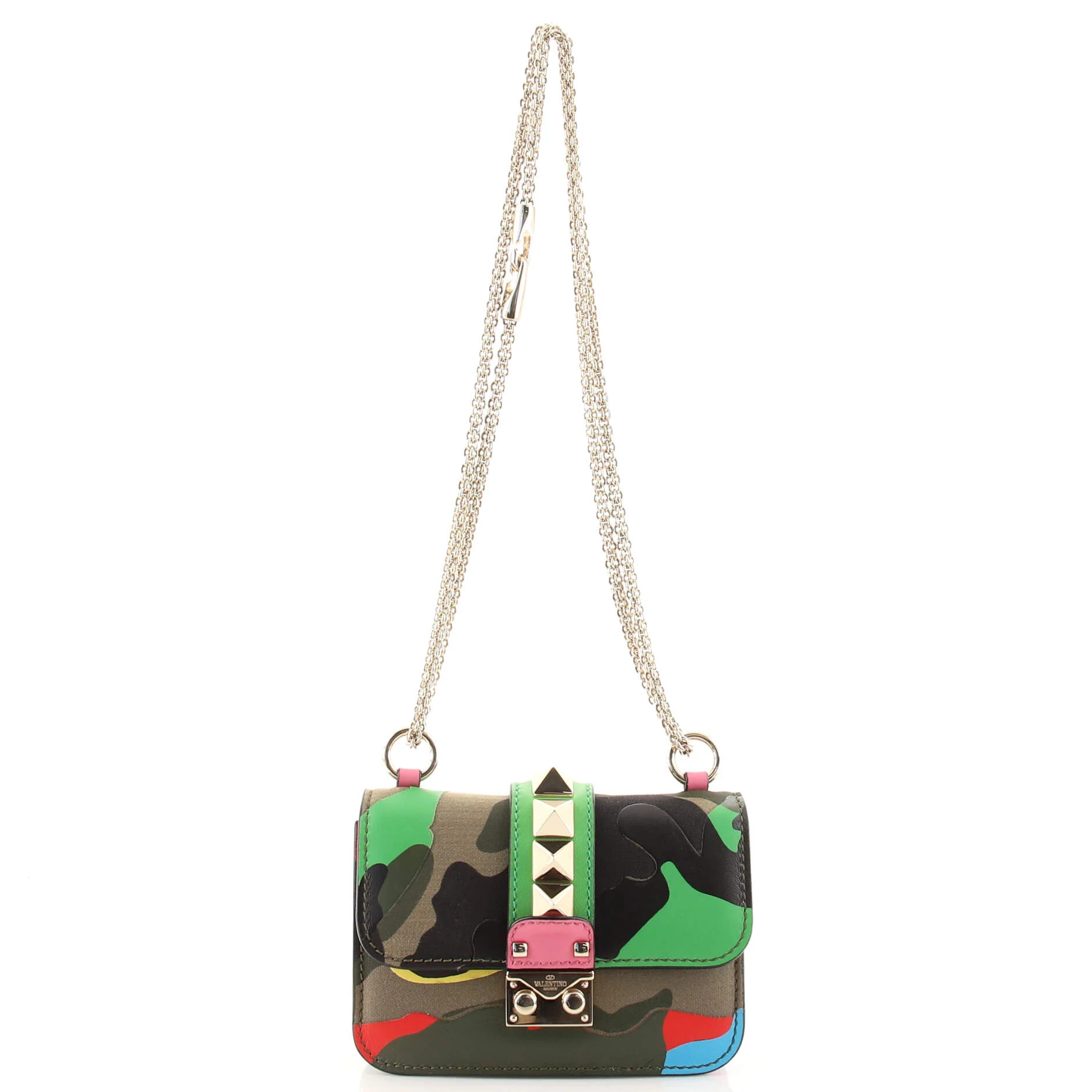 VALENTINO GARAVANI Glam Lock Shoulder Bag Camo Leather and Canvas Mini | Rebag
