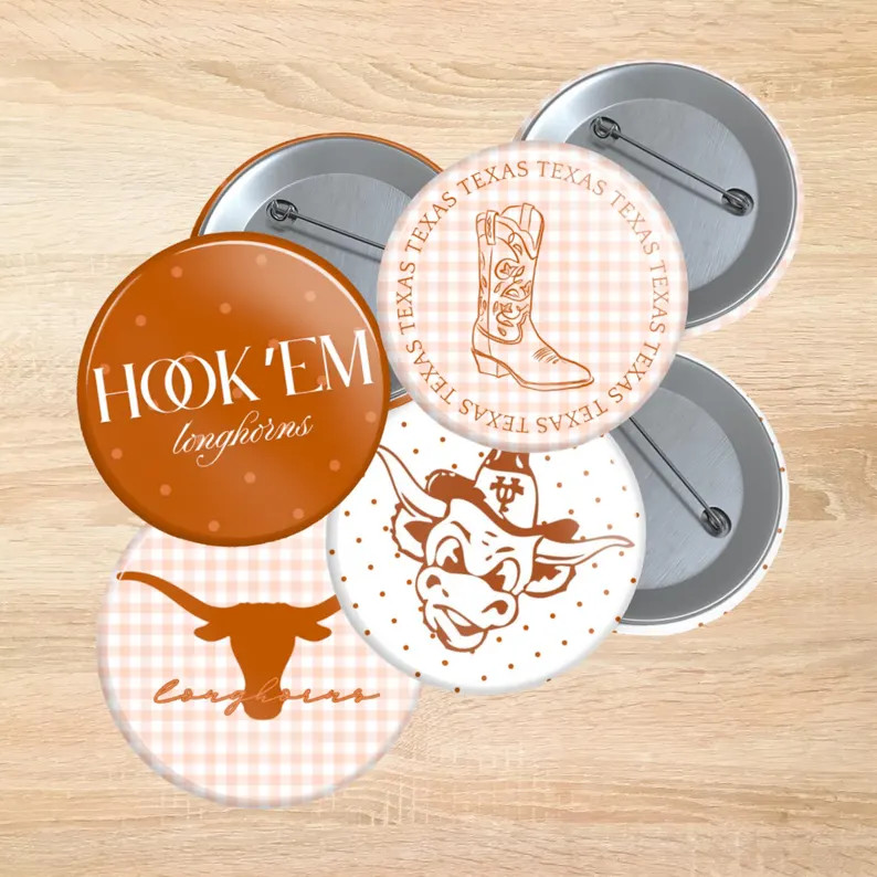 UT Austin Game Day Button Pins 3" Longhorn Spirit Pack for College Football Sorority Tailgates Gr... | Etsy (US)
