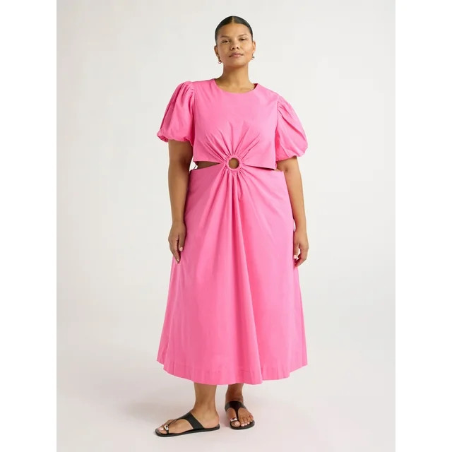 Scoop Women’s and Women's Plus Puff Sleeve O-Ring Dress, Sizes XS-4X - Walmart.com | Walmart (US)