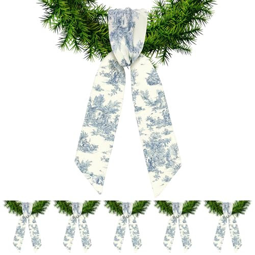 XunYee 6 Pcs Wreath Sash for Front Door Blue and White Wreath Sash for Embroidery Monogram Garland Decor Accessories Wedding 4th of July Party Yard Indoor Outdoor Wall Cabinet Kitchen(Toile De Jouy) | Amazon (US)