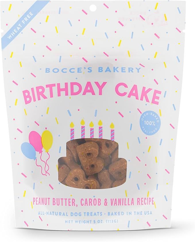 Bocce’s Bakery Birthday Cake Dog Treats, All-Natural Peanut Butter Vanilla Biscuits | Amazon (US)