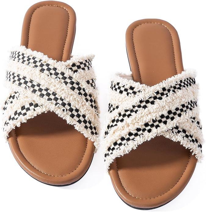 Mtzyoa Women Flat Sandals Braided Leather Crossover Nude Dressy Fashion Evening Party Wedding San... | Amazon (US)