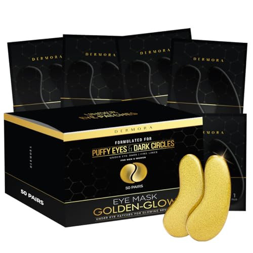 DERMORA Golden Glow Under Eye Patches (50 Pairs Eye Gels) - Rejuvenating Treatment for Dark Circles, Puffy Eyes, Refreshing, Revitalizing, Travel, Wrinkles | Amazon (US)