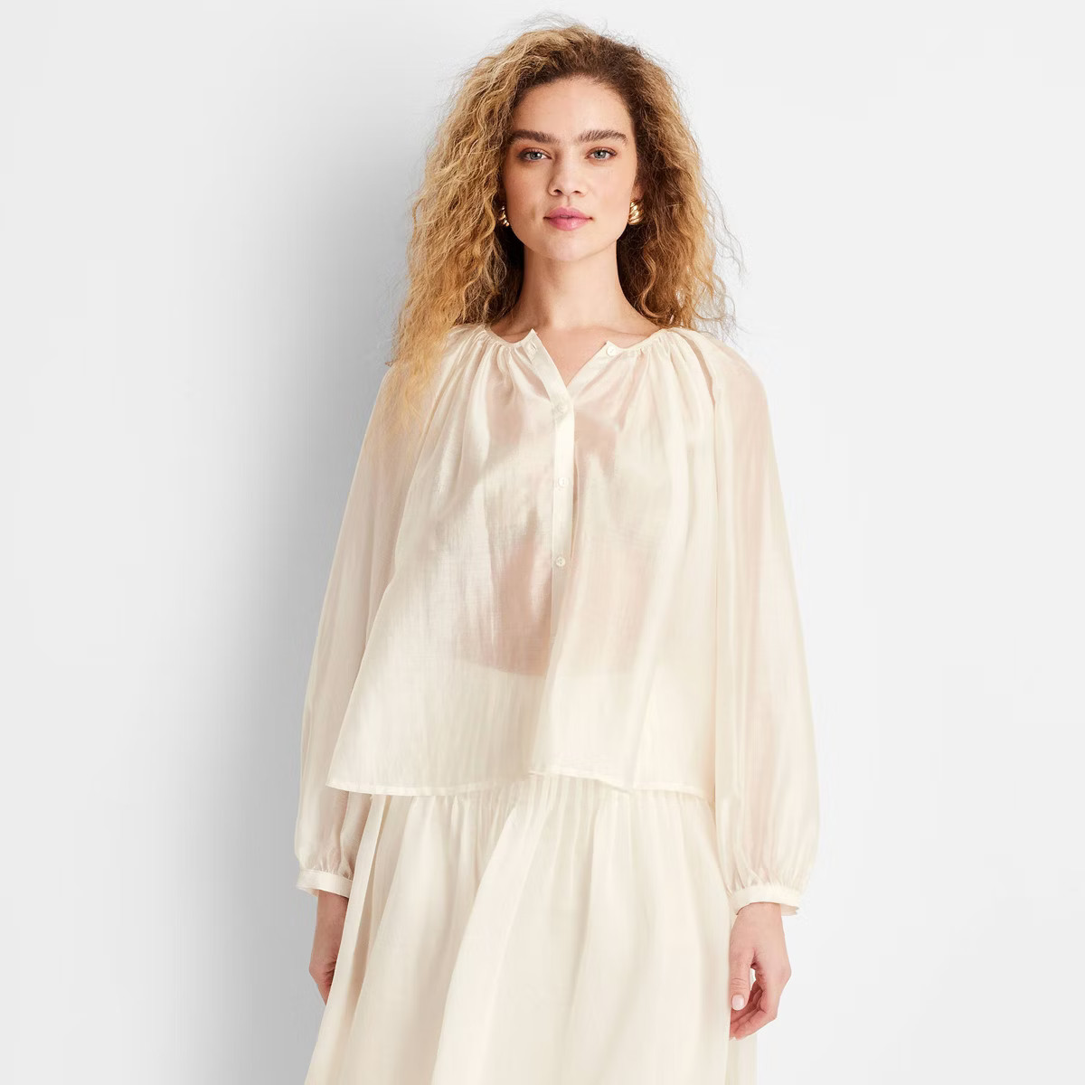 Women's Long Sleeve Flowy Button-Down Shirt - Future Collective Cream | Target