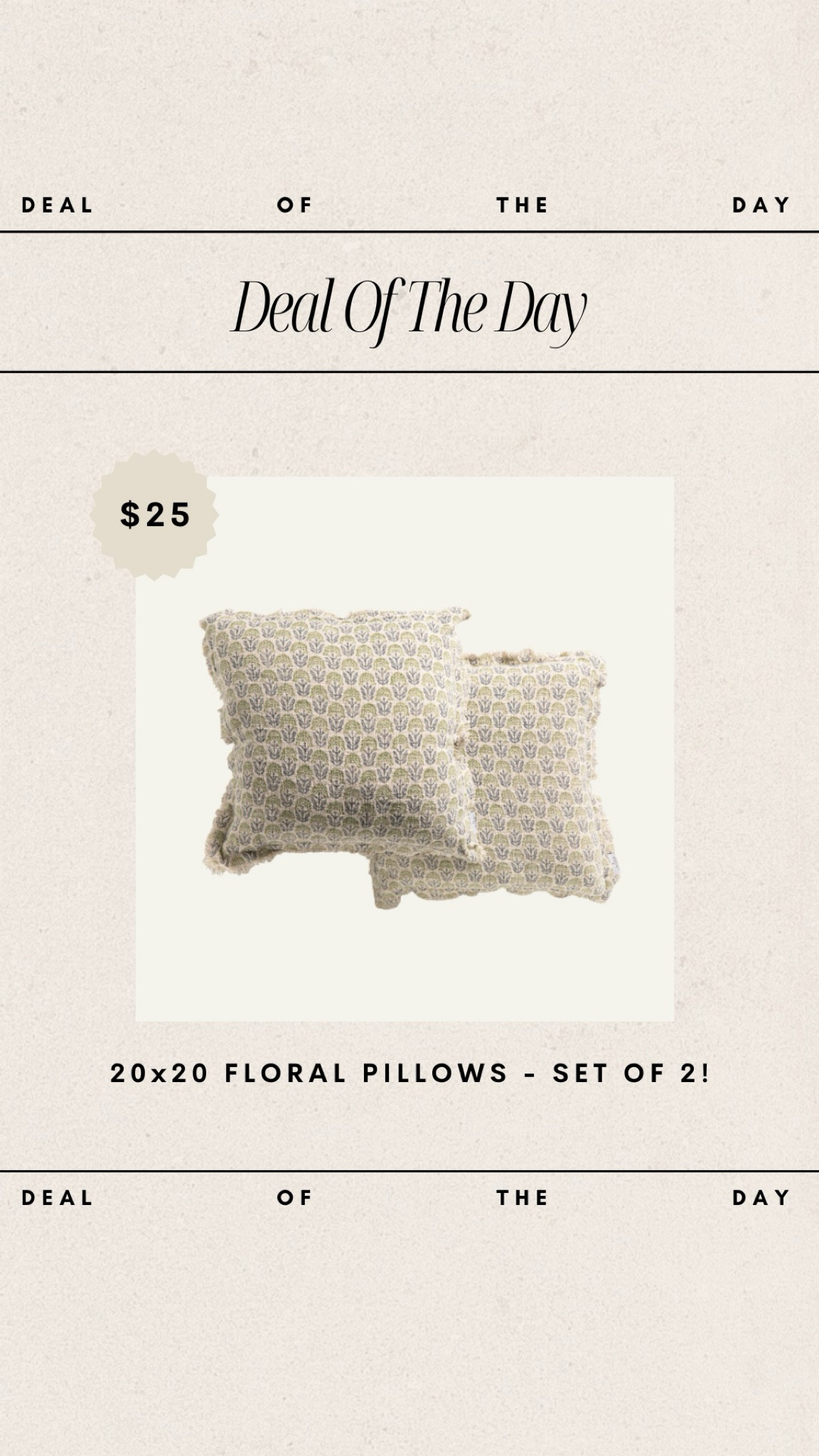 Deal of the Day - 20x20 Floral Pillows // set of 2 for only $25!

spring pillows, spring home decor, tjmaxx finds, tjmaxx decor, pillows, floral pillows, deals, home deals, affordable home finds, budget friendly home 

#LTKFindsUnder50 #LTKHome