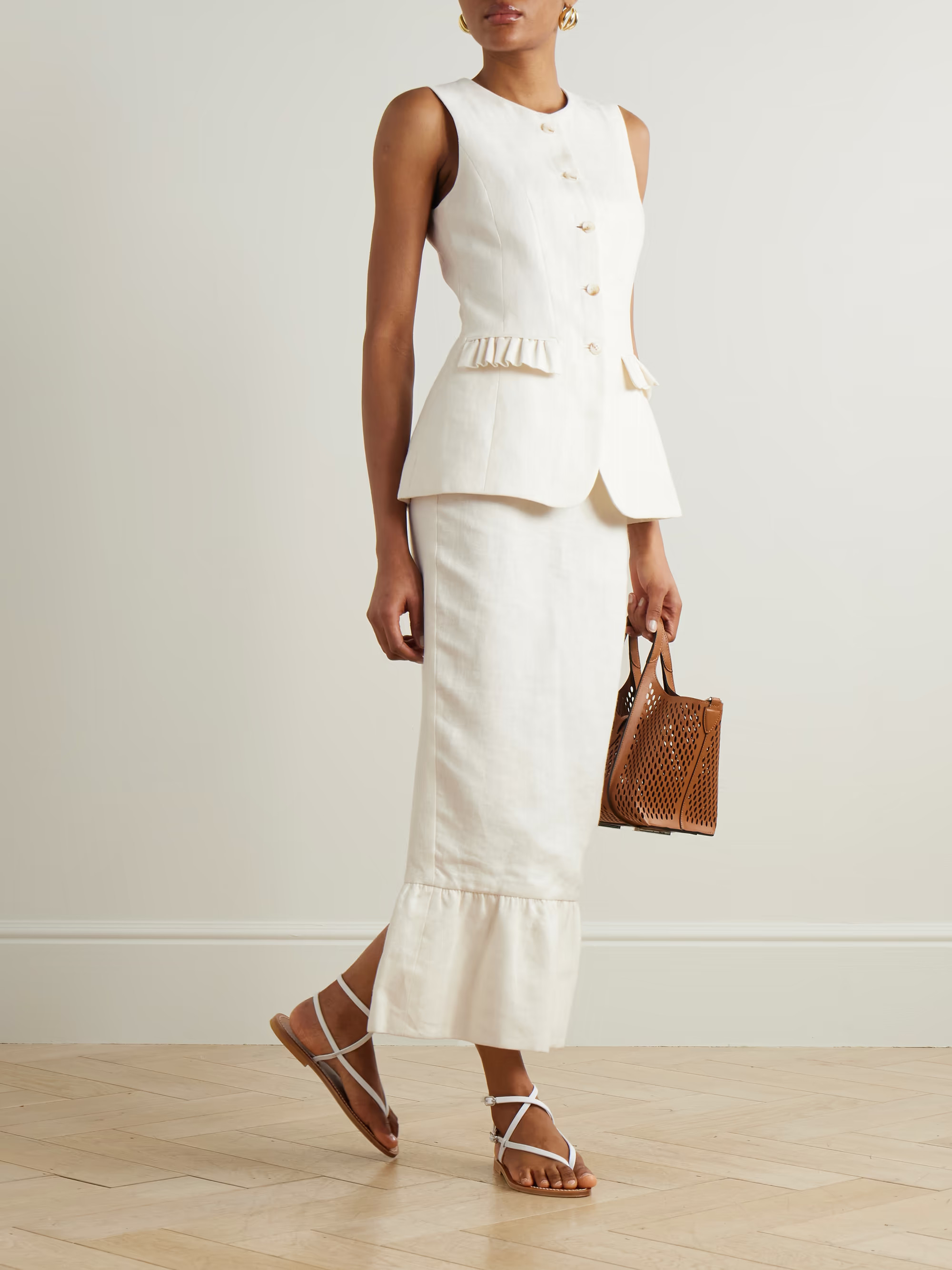 Matilda ruffled linen midi skirt | NET-A-PORTER (UK & EU)