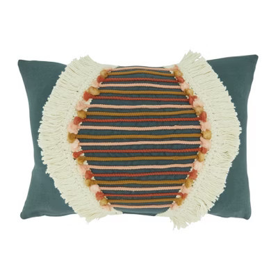 Saro Lifestyle Fringe Lace Applique Decorative Pillow Cover, Blue, 12"x18" | Target