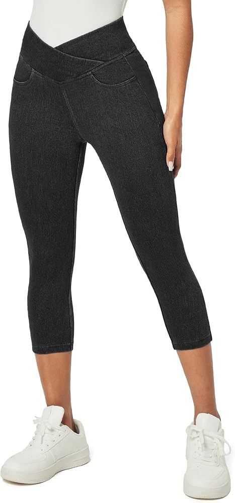 IUGA Capri Jeans for Women Pull On Jeggings for Women Tummy Control Jean Capris Pants Stretchy De... | Amazon (US)