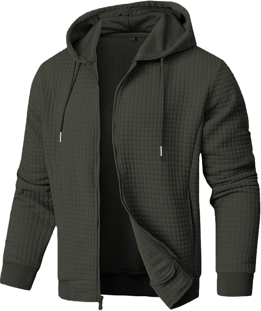 JMIERR Men’s Jacquard Plaid Hoodie Long Sleeve Drawstring Casual Hooded Sweatshirts Jackets wit... | Amazon (US)