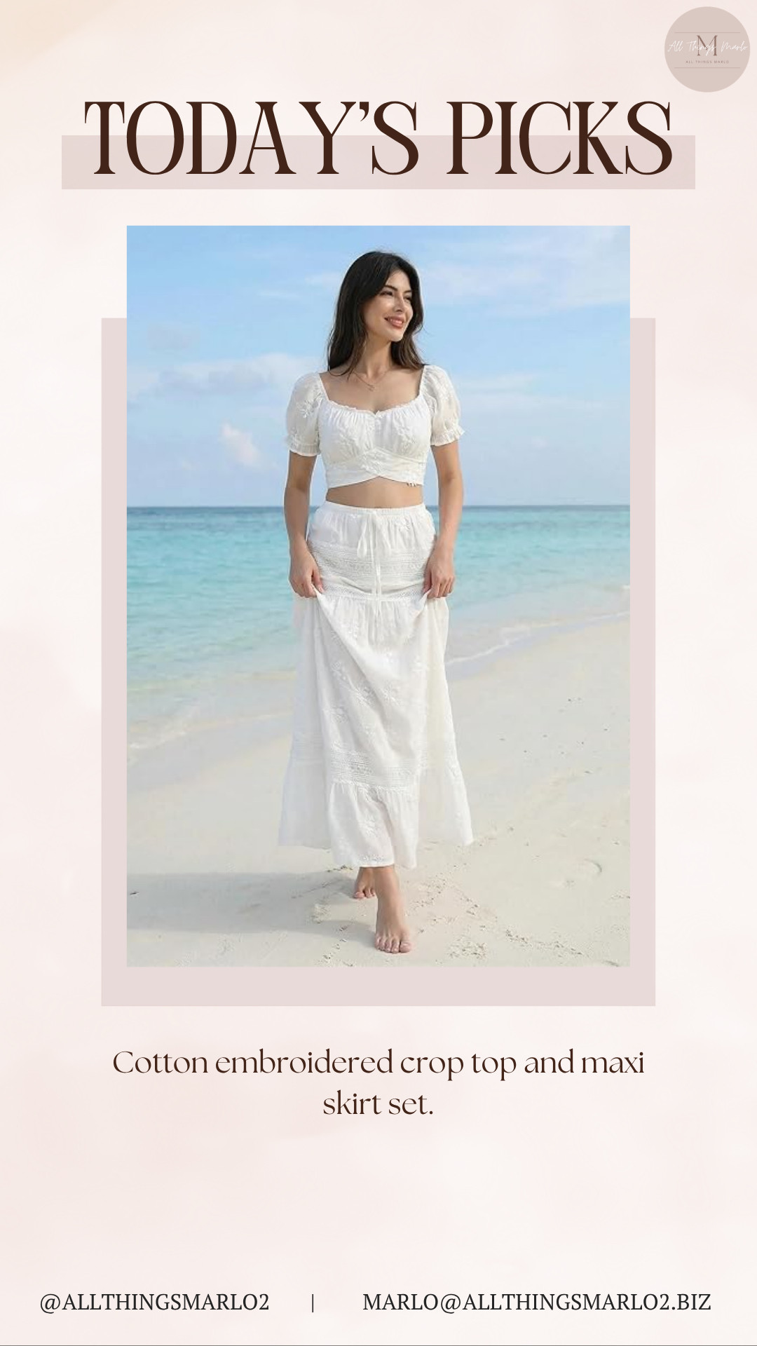 Cotton embroidered crop top and maxi skirt set. 

 #LTKSeasonal #LTKWorkwear #LTKTravel