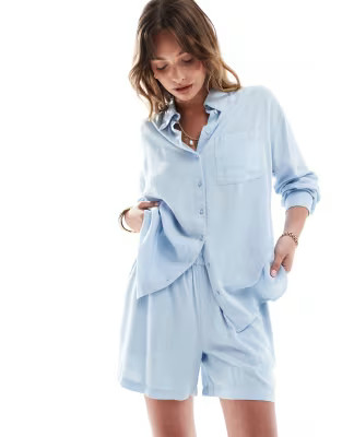 Pieces linen touch shirt co-ord in soft blue | ASOS (Global)
