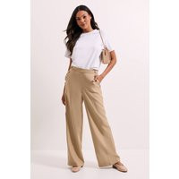 Womens Military Button Detail Wide Leg Trouser - Beige - 12 | boohoo (US & Canada)