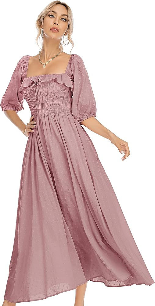 R.Vivimos Women Summer Half Sleeve Cotton Ruffled Vintage Elegant Backless A Line Flowy Long Dres... | Amazon (US)