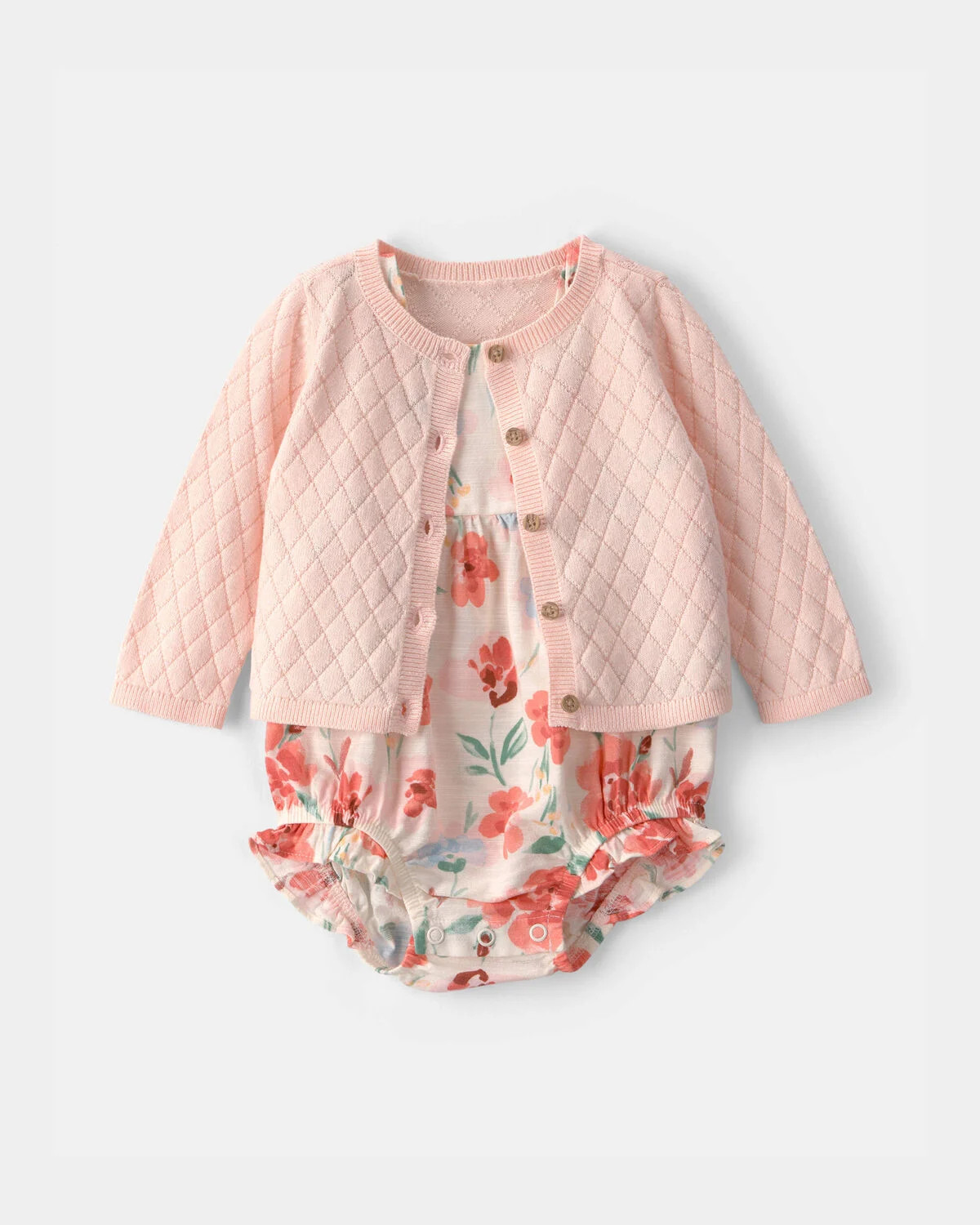 Baby Girl 2-Piece Floral Cardigan & Bubble Set - Pink | Carter's | Carter's Inc