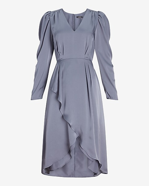 Satin Puff Shoulder Midi Dress | Express