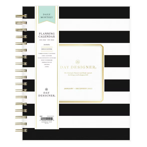 2022 Planner 8" x 10" Daily/Monthly Frosted Cover Wirebound Rugby Stripe Black - Day Desi... | Target