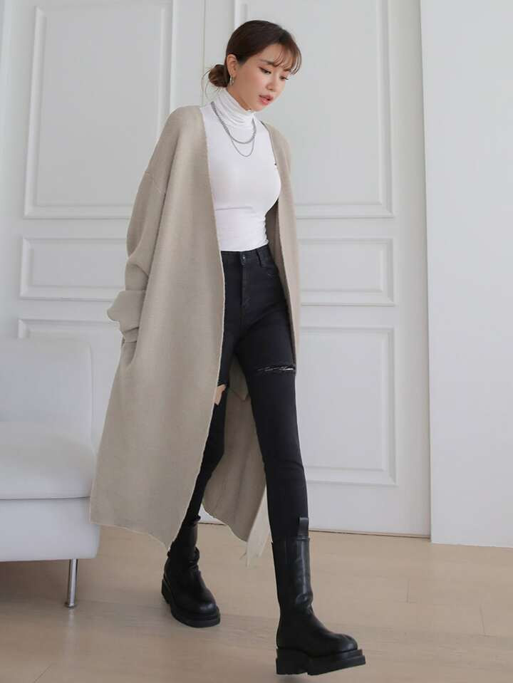 DAZY Drop Shoulder Longline Duster Cardigan Without Belt | SHEIN