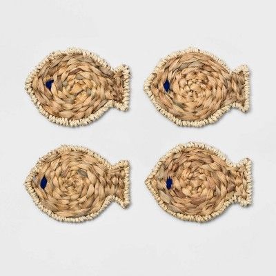 5.5" x 4.3" Water Hyacinth Fish Shaped Coasters Natural - Threshold™ | Target