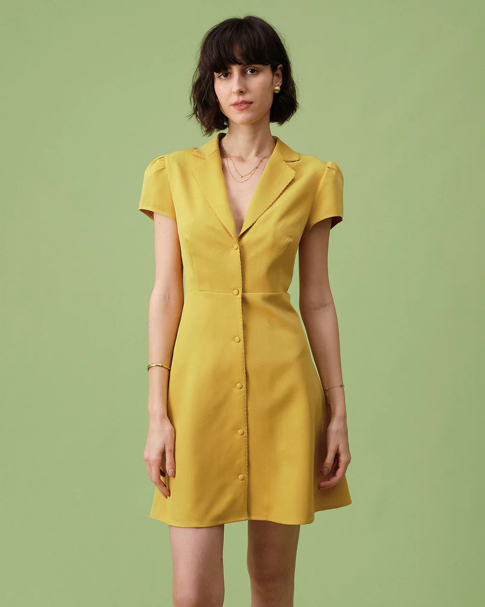 The Yellow Collared A-line Mini Dress | rihoas.com