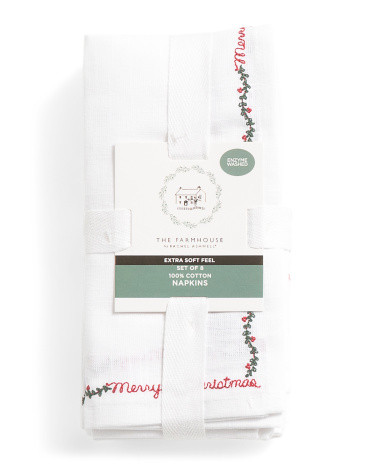 8pc Merry Christmas Embroidered Border Napkin Set | TJ Maxx