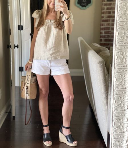 One of my favorite summer outfits over the years. A cute beige linen top and white shorts! Linked J crew’s new version of this top this year, ties in the back. 

#LTKSaleAlert #LTKStyleTip #LTKSeasonal