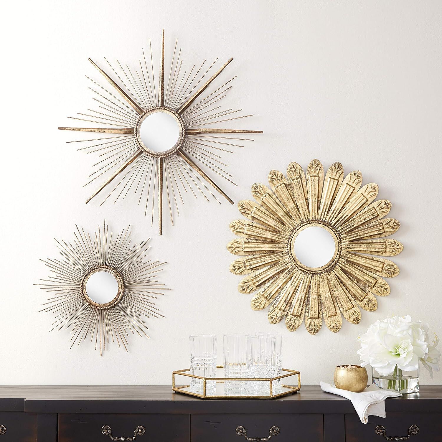 Sunburst Metal Wall Mirror Set of 3, Wall Mirrors for Room Decor & Home Décor, Round Mirrors Set... | Amazon (US)