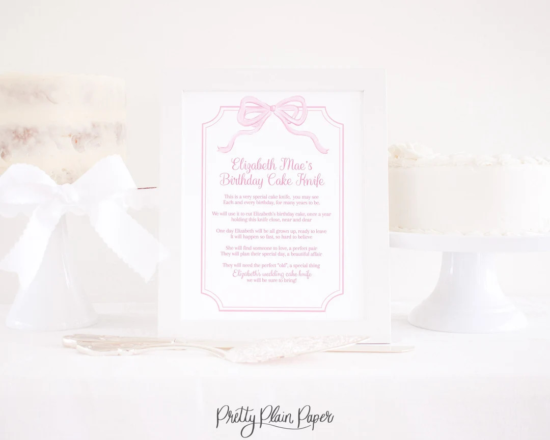 Watercolor Pink Bow 'my Birthday Cake Knife' Sign for 1st Birthday | 8x10 Printable | 1st First B... | Etsy (US)