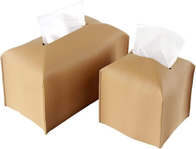 2Pcs PU Tissue Box Cover, Modern PU Leather Square Tissue Box Holder +Rectangular Tissue Box Hold... | Amazon (US)