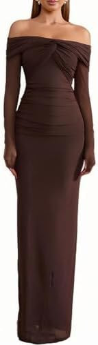 Colysmo Off Shoulder Long Sleeve Bodycon Maxi Fall Wedding Guest Dress | Amazon (US)
