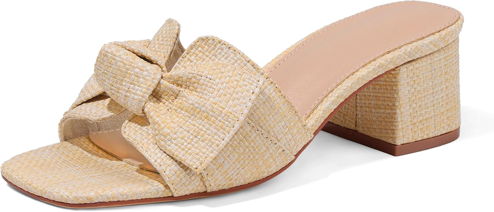 Erocalli Heeled Sandals for Women Raffia Sandals Chunky Block Heels Square Toe Summer Mules Slip ... | Amazon (US)