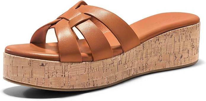 Coutgo Women's Platform Sandals Open Toe Slip On Low Wedge Slides Cork Heeled Beach Vacation Shoe... | Amazon (US)