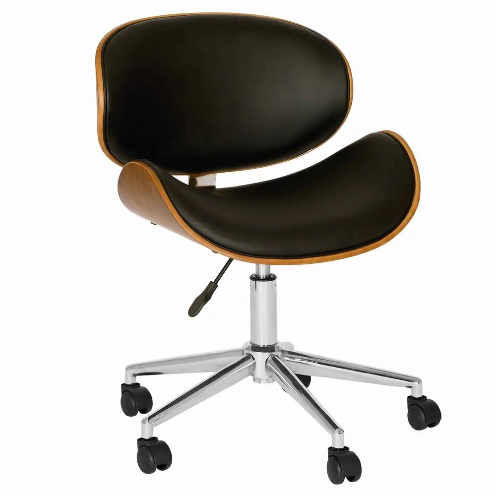 Curved Leatherette Wooden Frame Swivel Office Chair, Brown and Black (Brown - Modern & Contemporary  | Bed Bath & Beyond