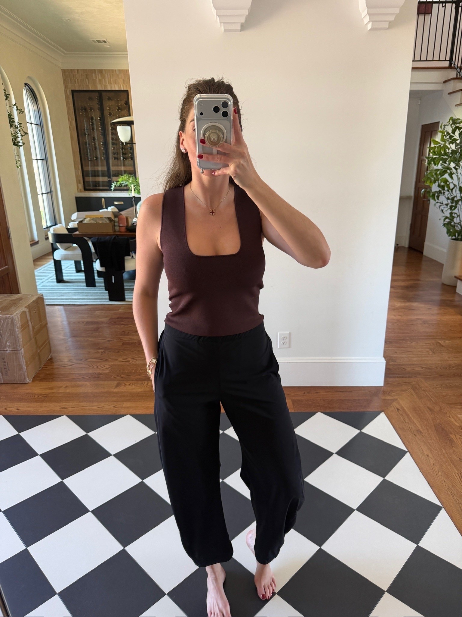 These Ruti On The Loose Work Pants have become one of those pieces I keep reaching for. They're lightweight with the perfect relaxed drape, and the easy pull-on fit makes them feel as comfortable as loungewear while still looking polished.

I paired them with the ALC Sera Compact Knit Top in this rich chocolate brown, and I love how the structured knit and square neckline instantly elevate a simple outfit. It's one of those combinations that works whether you're heading out or just want to feel put together without trying too hard.

Definitely a duo I'll be wearing on repeat. 🤎

#LTKootd #LTKgrwm #LTKfitnessgoals