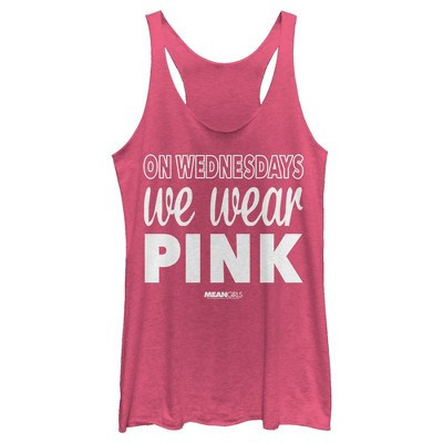 Women's Mean Girls We Wear Pink Quote Racerback Tank Top - Pink Heather - X Large | Target