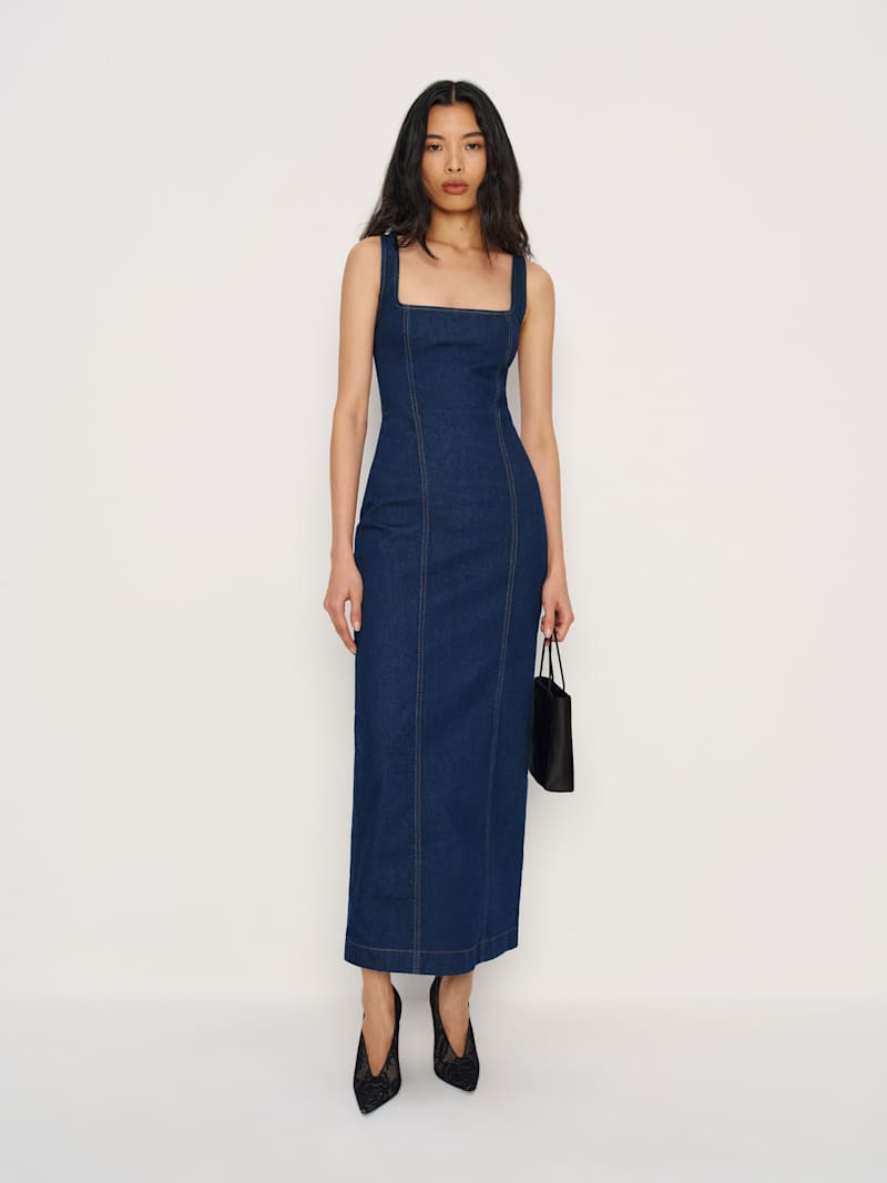 Reformation Gladys Super Stretch Denim Midi Dress Blue 2 | Reformation (Global)