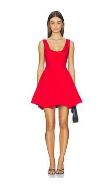 Alice + Olivia Estrella Draped Flare Mini Dress in Chili Pepper from Revolve.com | Revolve Clothing (Global)