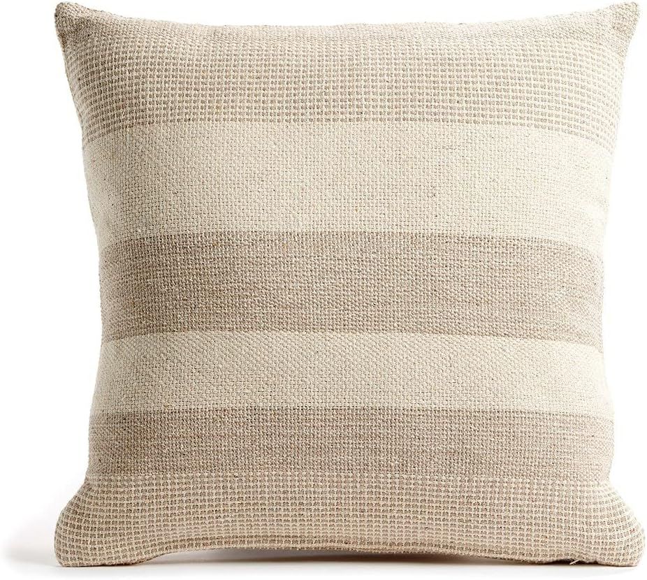Neutral Decorative Throw Pillow - Long Couch Cushion with Simple Stripe Detailing - Insert Includ... | Amazon (US)